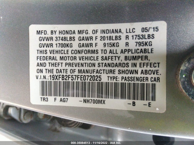 Honda Civic Sedan Lx 2015 19XFB2F57FE072025 Image 9