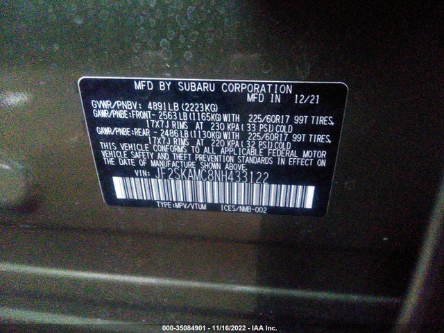 JF2SKAMC8NH433122 Subaru Forester Wilderness