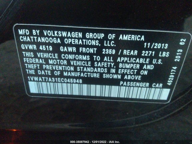 1VWAT7A31EC045948 Volkswagen Passat 1.8t Wolfsburg Edition