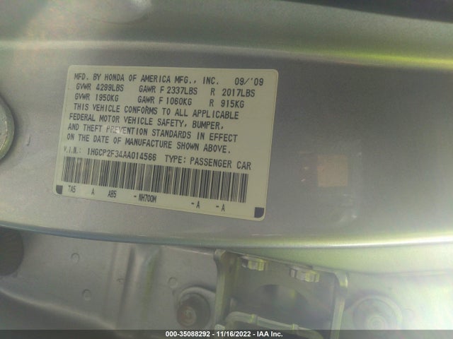 2010 HONDA ACCORD SDN VIN: 1HGCP2F34AA014566
