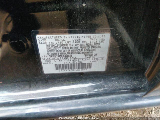 3N1CN7AP0HL805842 Nissan Versa Sedan S/s Plus/sl/sv