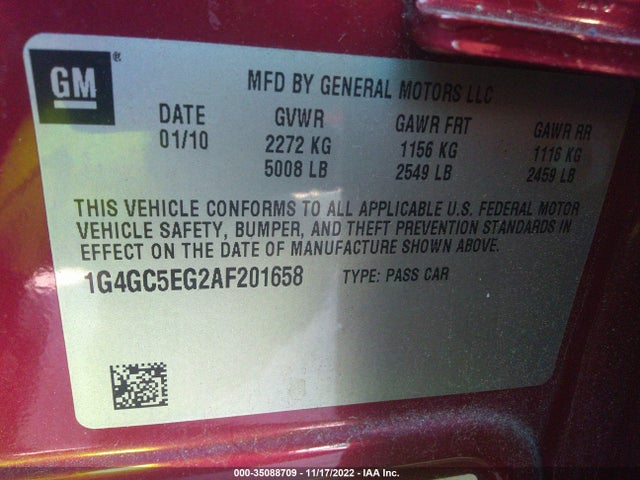 2010 BUICK LACROSSE CXL VIN: 1G4GC5EG2AF201658