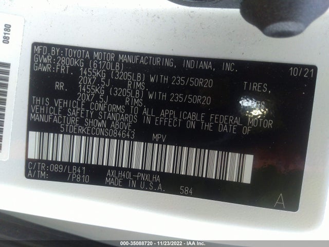 2022 Toyota Sienna, VIN: 5TDERKEC0NS084643