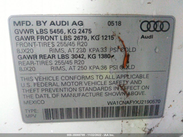 2018 Audi Q5, VIN: WA1CNAFYXJ2190570