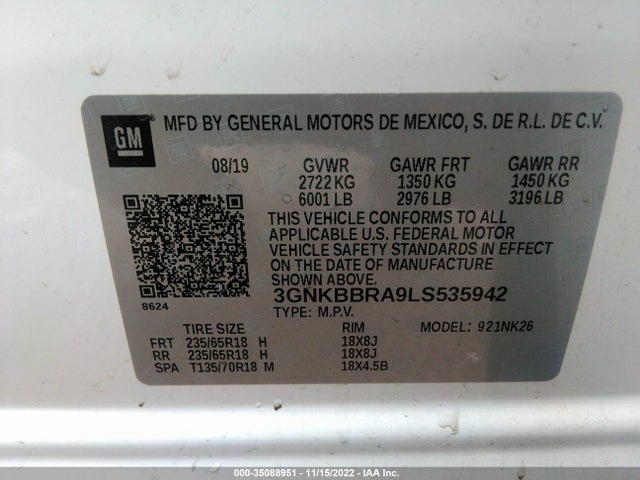 2020 Chevrolet Blazer, VIN: 3GNKBBRA9LS535942