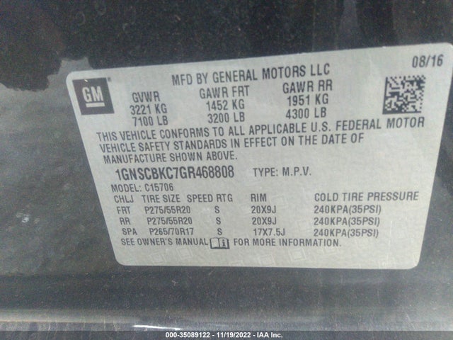 2016 Chevrolet Tahoe, VIN: 1GNSCBKC7GR468808