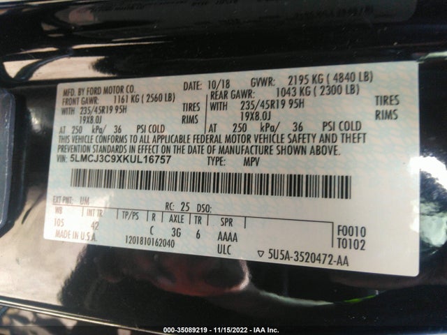 Lincoln MKC 2019 5LMCJ3C9XKUL16757 Image 9