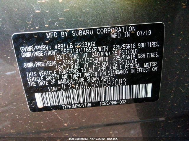 Subaru Forester 2019 JF2SKAWC6KH592083 Image 9