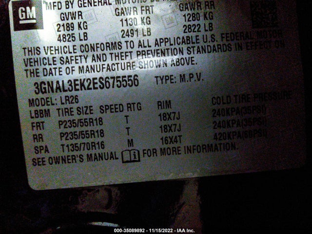 2014 Chevrolet Captiva Sport, VIN: 3GNAL3EK2ES675556