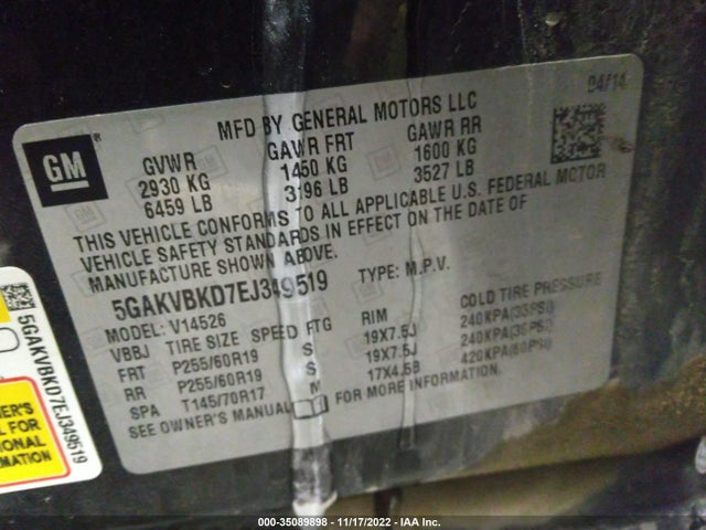 Buick Enclave 2014 5GAKVBKD7EJ349519 Image 9