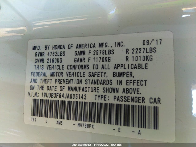 2018 Acura TLX, VIN: 19UUB3F64JA005143