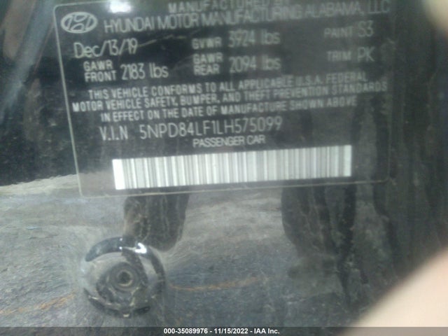 2020 HYUNDAI ELANTRA SEL VIN: 5NPD84LF1LH575099