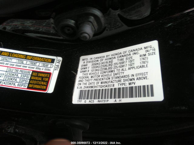 2016 HONDA CR-V EX-L VIN: 2HKRM3H77GH543518