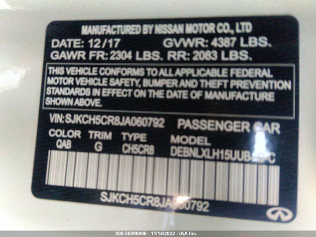 2018 Infiniti QX30, VIN: SJKCH5CR8JA060792