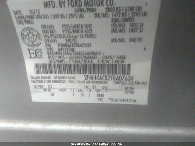 2015 Ford Flex, VIN: 2FMHK6C82FBA07634