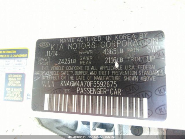 KNAGM4A70F5592675 KIA Optima Lx
