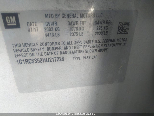 2017 Chevrolet Volt, VIN: 1G1RC6S53HU217226