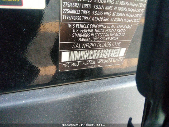 2016 Land Rover Range Rover Sport, VIN: SALWR2KF0GA581316