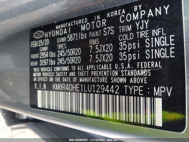 2020 Hyundai Palisade, VIN: KM8R4DHE1LU129442