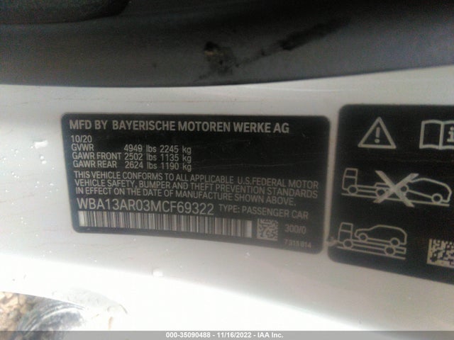 2021 BMW 4 SERIES M440I XDRIVE VIN: WBA13AR03MCF69322