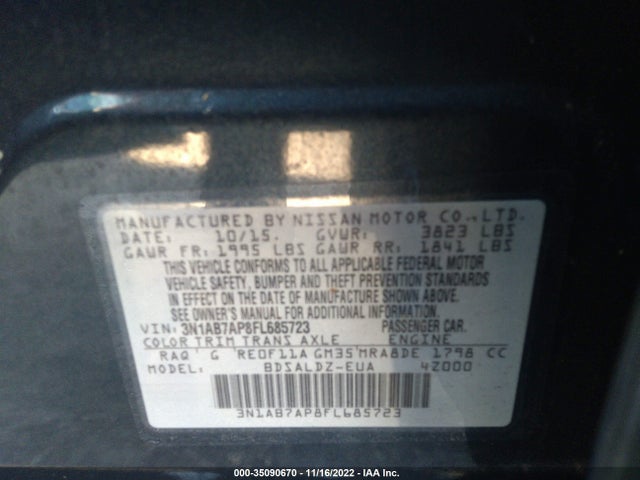 2015 NISSAN SENTRA SV VIN: 3N1AB7AP8FL685723