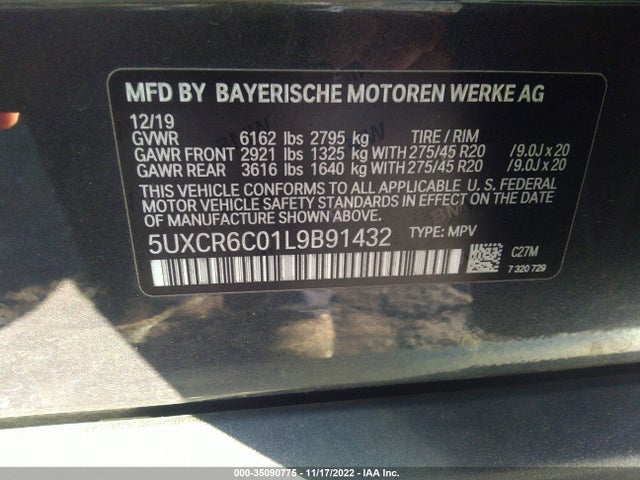 2020 BMW X5 XDRIVE40I VIN: 5UXCR6C01L9B91432