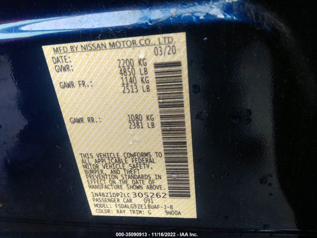 2020 Nissan Leaf, VIN: 1N4BZ1DP2LC305262
