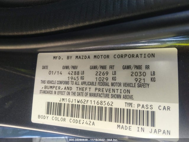 2015 Mazda 6, VIN: JM1GJ1W62F1168562