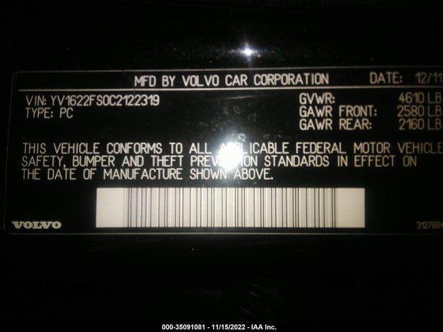 Volvo S60 2012 YV1622FS0C2122319 Image 10