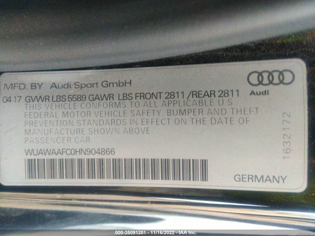 2017 Audi RS 7, VIN: WUAWAAFC0HN904866