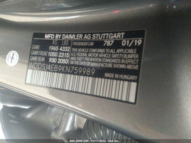 2019 Mercedes-Benz CLA-Class, VIN: WDDSJ4EB9KN759989