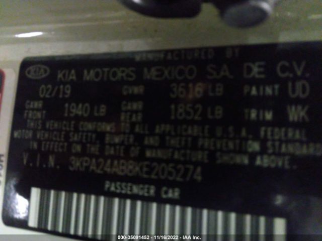 3KPA24AB8KE205274 KIA RIO S
