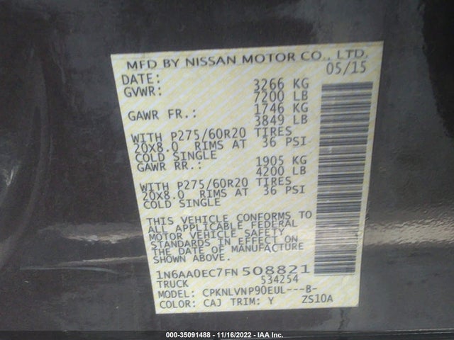 2015 Nissan Titan, VIN: 1N6AA0EC7FN508821