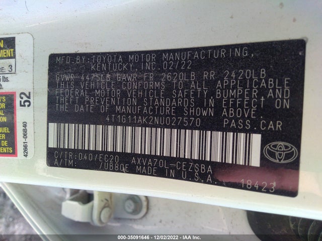 Toyota CAMRY SE 2022 4T1G11AK2NU027570 Image 10