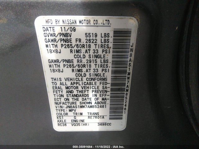Продажа на аукционе авто 2010 Infiniti Fx35, vin: JN8AS1MW7AM852461, номер лота: 35091684