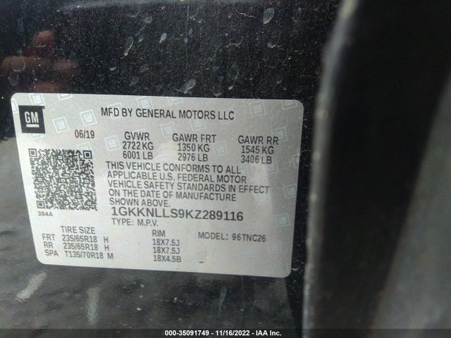 GMC ACADIA SLE 2019 1GKKNLLS9KZ289116 Image 9