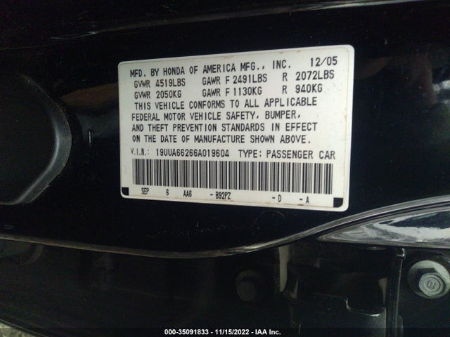 Acura TL 2006 19UUA66266A019604 Image 10