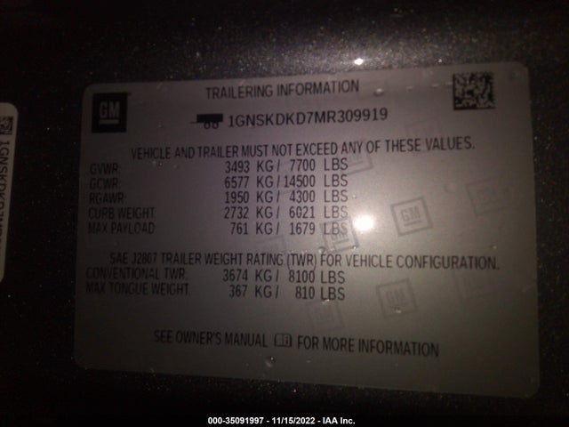 Chevrolet Suburban Z71 2021 1GNSKDKD7MR309919 Image 9