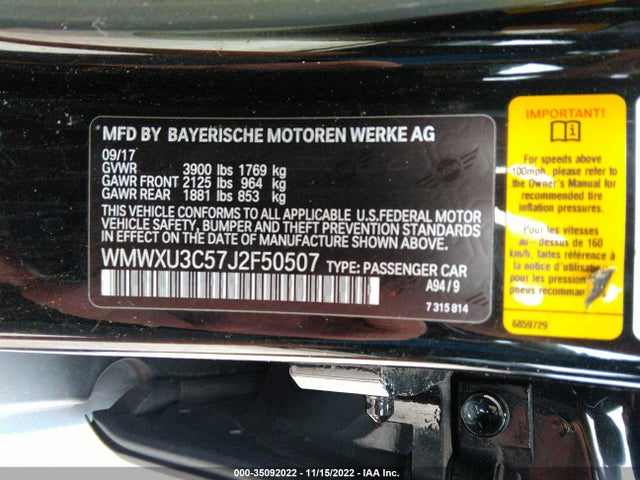2018 Mini Cooper, VIN: WMWXU3C57J2F50507