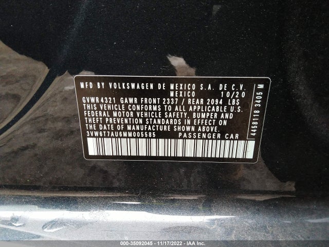 2021 Volkswagen Golf GTI, VIN: 3VW6T7AU6MM005585