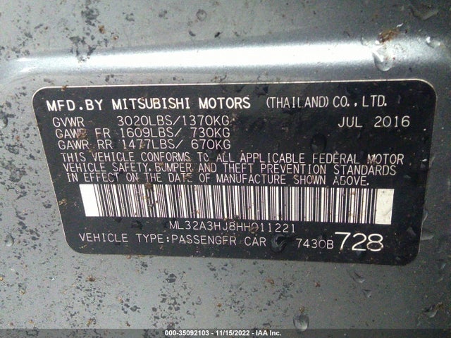 ML32A3HJ8HH011221 Mitsubishi MIRAGE ES
