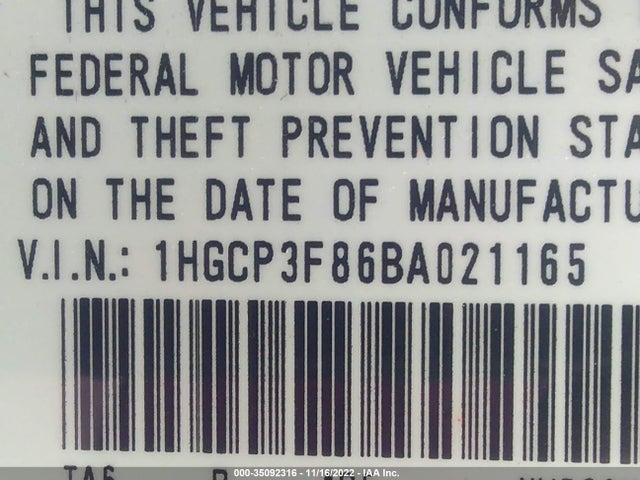 Продаж на аукціоні авто 2011 Honda Accord Sdn Ex-l, vin: 1HGCP3F86BA021165, номер лоту: 35092316