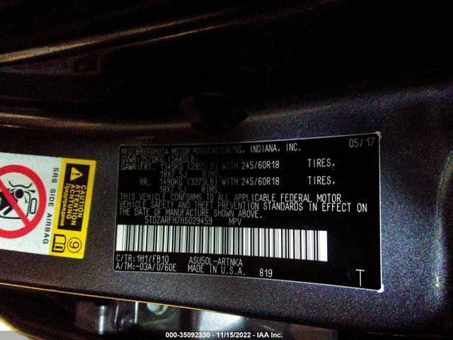 Toyota Highlander Le 2017 5TDZARFH7HS029459 Image 10