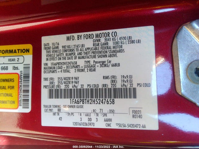 2017 FORD MUSTANG ECOBOOST VIN: 1FA6P8TH2H5247658