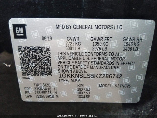 GMC ACADIA SLE 2019 1GKKNSLS5KZ286742 Image 9