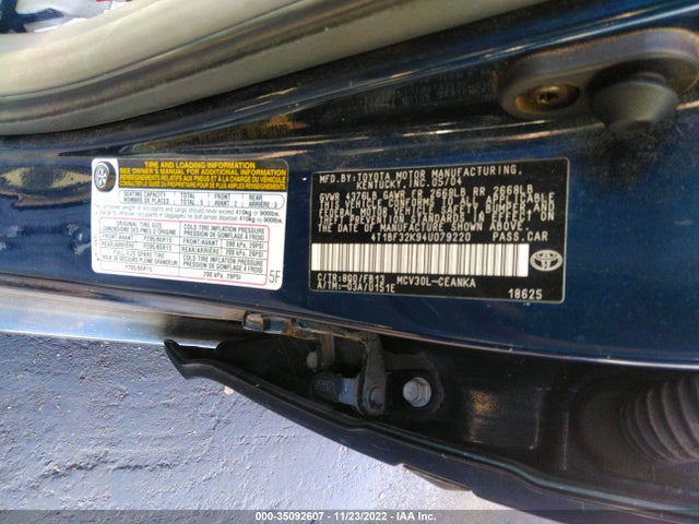 2004 TOYOTA CAMRY LE/XLE VIN: 4T1BF32K94U079220