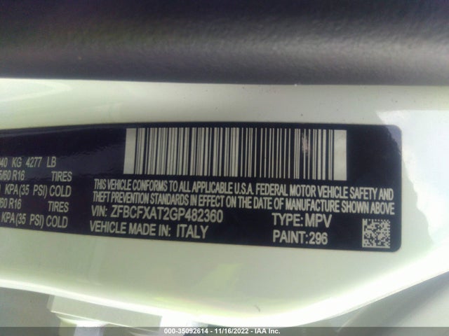 ZFBCFXAT2GP482360 Fiat 500x Pop