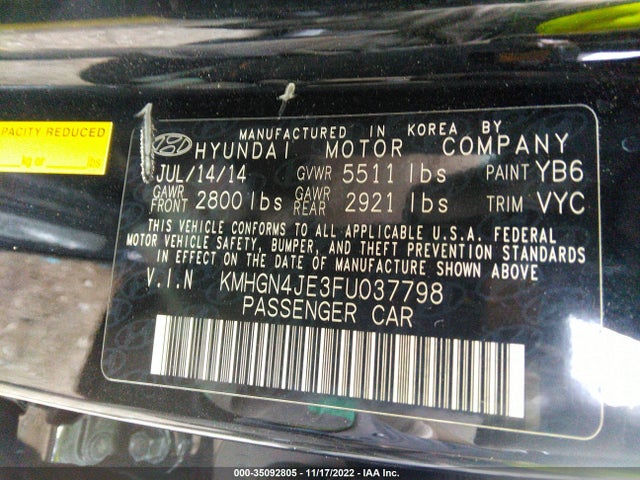 2015 Hyundai Genesis, VIN: KMHGN4JE3FU037798
