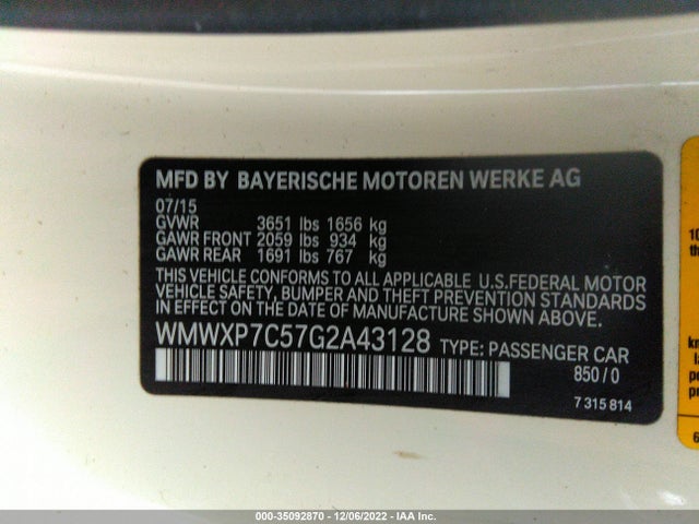 2016 Mini Cooper, VIN: WMWXP7C57G2A43128