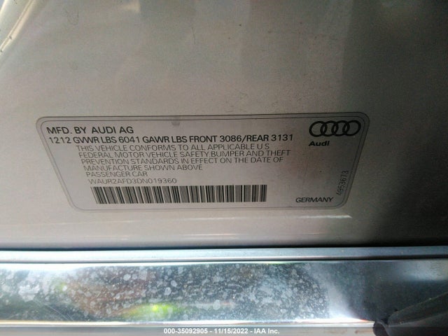 2013 AUDI A8 L 4.0L VIN: WAUR2AFD3DN019360